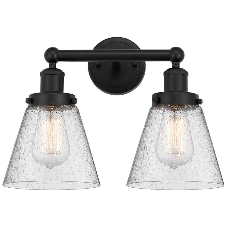 Image 1 Edison Small Cone 16" 2-Light Matte Black Bath Light w/ Mercury Shade