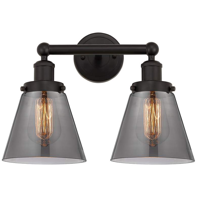 Image 1 Edison Small Cone 16" 2-Light Oil Rubbed Bronze Bath Light w/ Smoke Sh