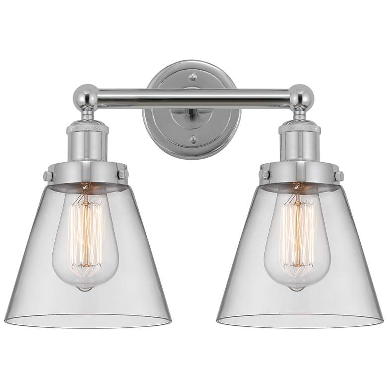 Image 1 Edison Small Cone 16" 2-Light Polished Chrome Bath Light w/ Clear Shad