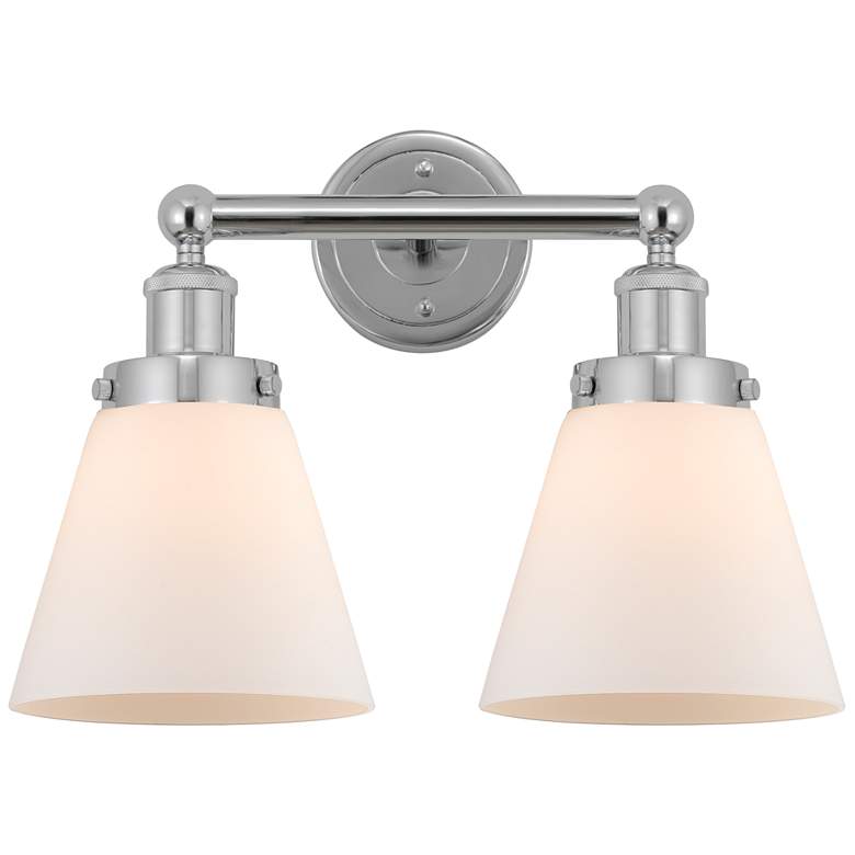 Image 1 Edison Small Cone 16" 2-Light Polished Chrome Bath Light w/ White Shad