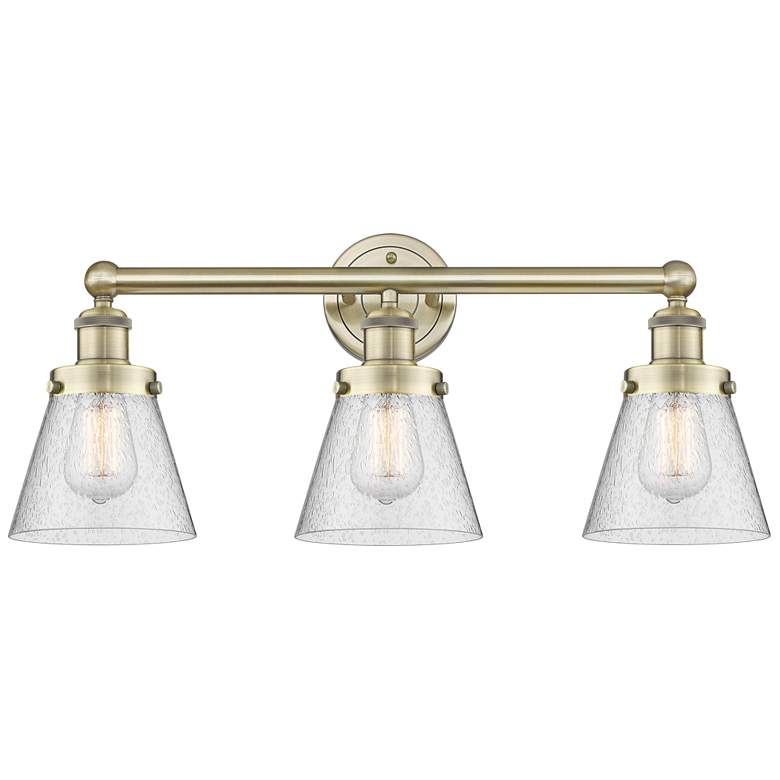 Image 1 Edison Small Cone 24.5"W 3 Light Antique Brass Bath Light With Seedy S