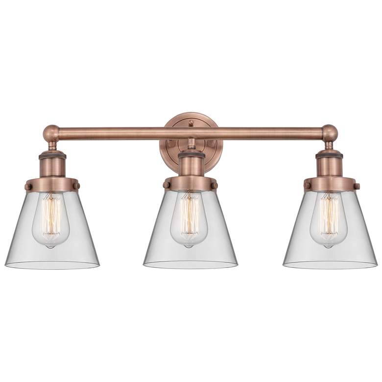 Image 1 Edison Small Cone 24.5"W 3 Light Antique Copper Bath Light With Clear