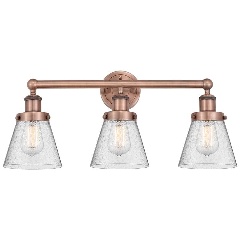 Image 1 Edison Small Cone 24.5"W 3 Light Antique Copper Bath Light With Seedy