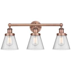 Edison Small Cone 24.5"W 3 Light Antique Copper Bath Light With Seedy