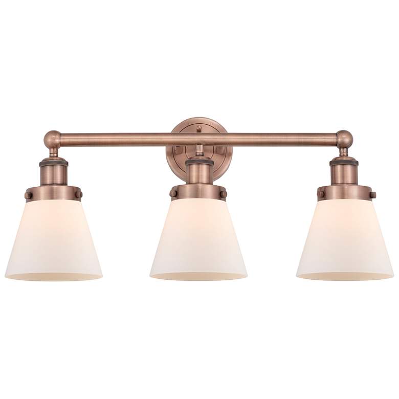 Image 1 Edison Small Cone 24.5"W 3 Light Antique Copper Bath Light With White