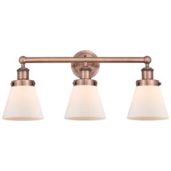Edison Small Cone 24.5"W 3 Light Antique Copper Bath Light With White