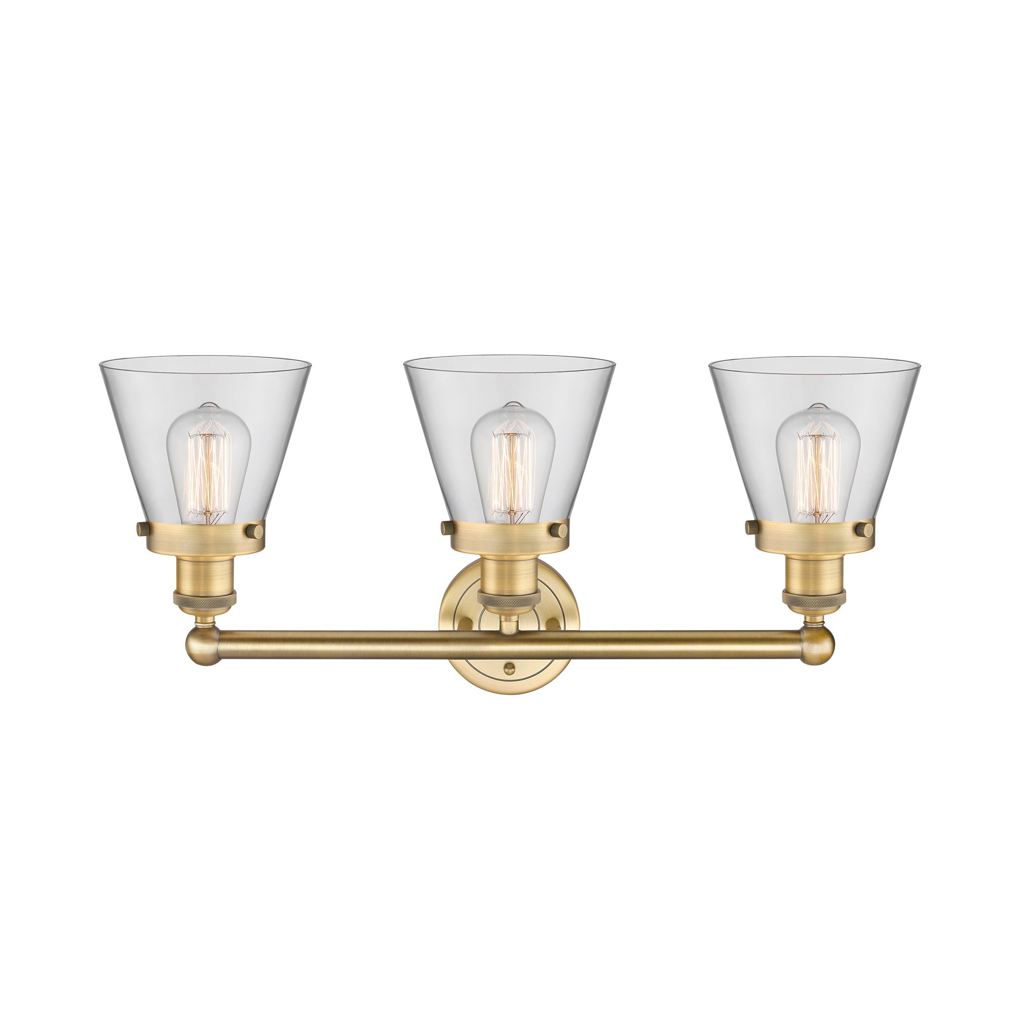 Image 2 Edison Small Cone 24.5"W 3 Light Brushed Brass Bath Light With Clear S more views