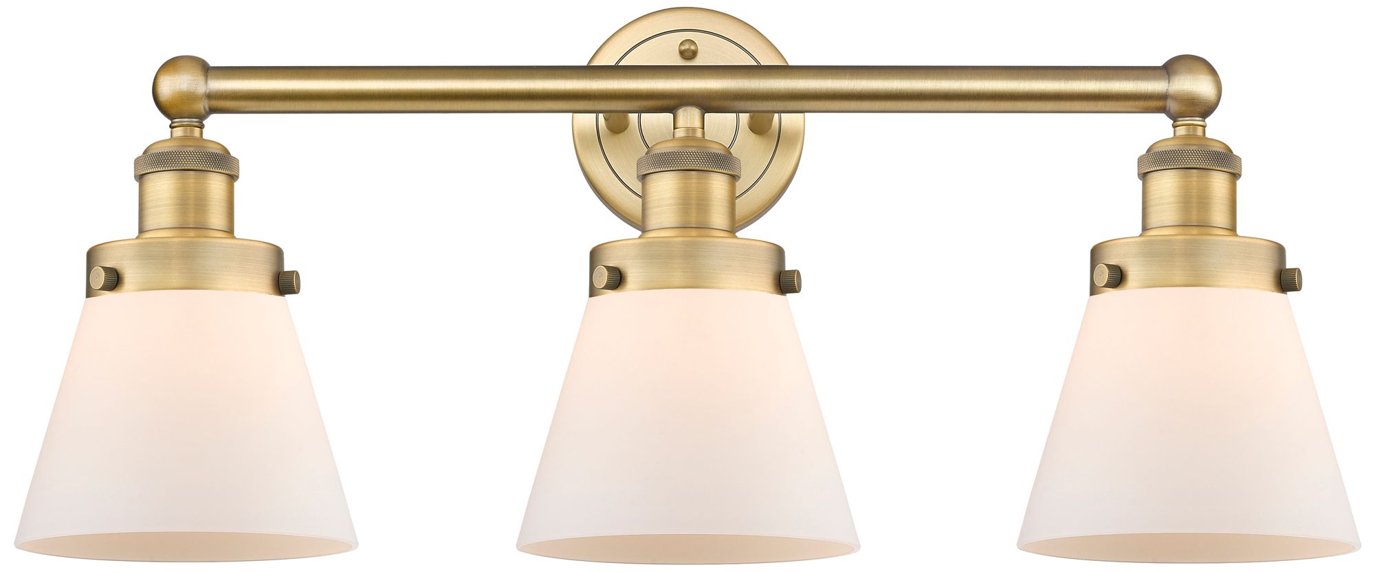 Edison Small Cone 24.5"W 3 Light Brushed Brass Bath Light With White S