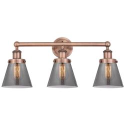 Edison Small Cone 24.5"W 3 Light Copper Bath Light With Smoke Shade