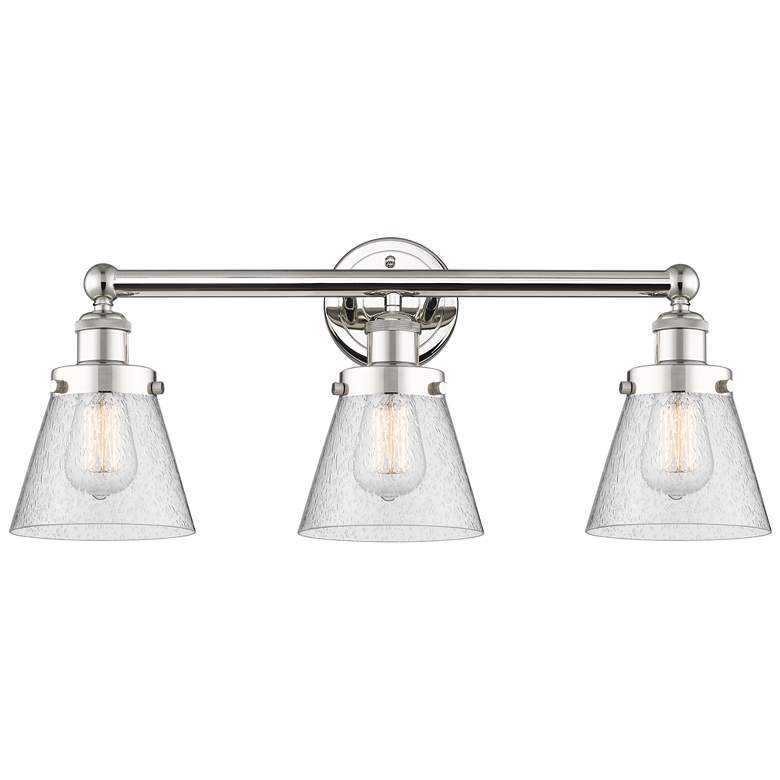 Image 1 Edison Small Cone 24.5"W 3 Light Polished Nickel Bath Light w/ Seedy S