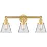 Edison Small Cone 24.5"W 3 Light Satin Gold Bath Light With Clear Shad
