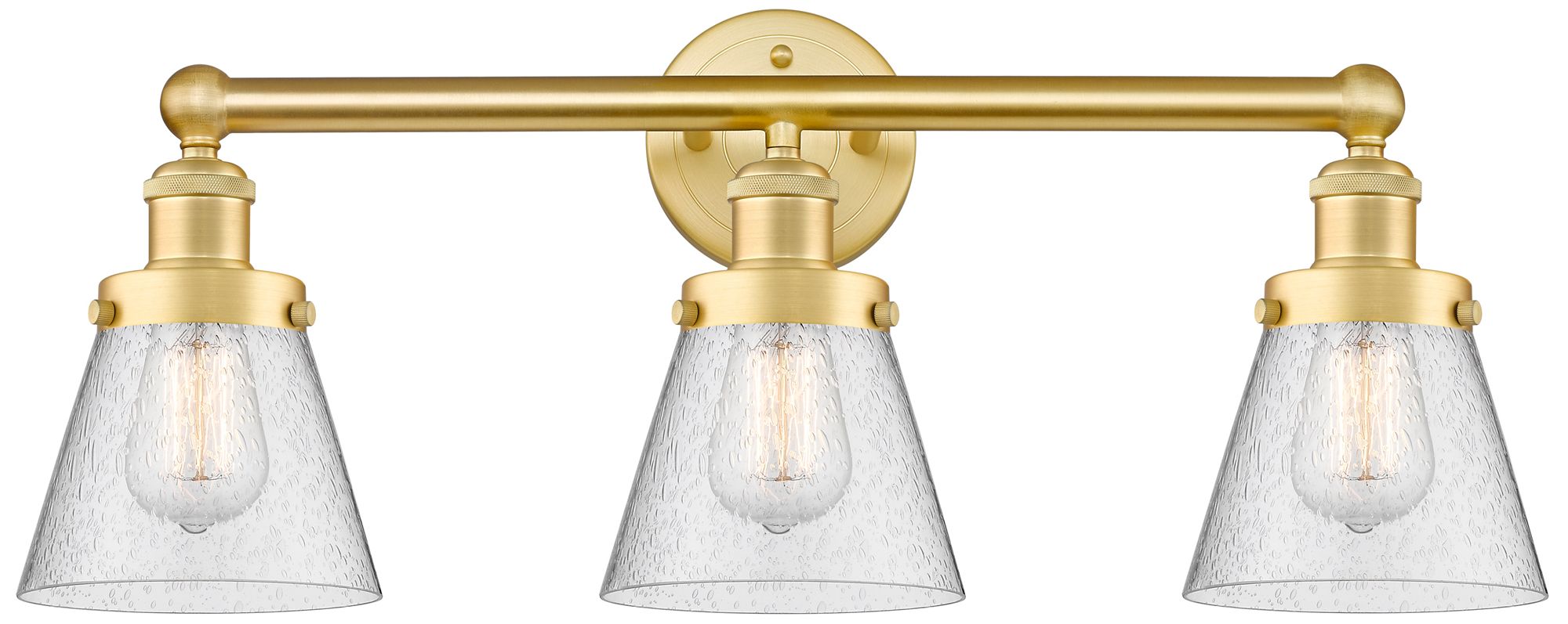 Edison Small Cone 24.5"W 3 Light Satin Gold Bath Light With Seedy Shad