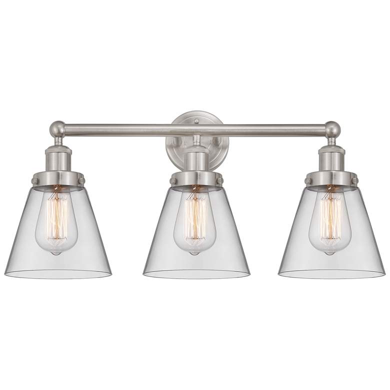 Image 1 Edison Small Cone 25 inch 3-Light Brushed Nickel Bath Light w/ Clear Shade