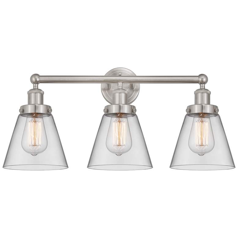 Image 1 Edison Small Cone 25" 3-Light Brushed Nickel Bath Light w/ Clear Shade