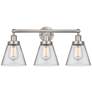Edison Small Cone 25" 3-Light Brushed Nickel Bath Light w/ Clear Shade