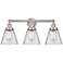Edison Small Cone 25" 3-Light Brushed Nickel Bath Light w/ Clear Shade