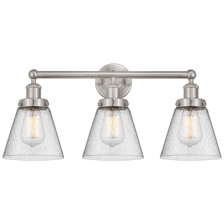 Image 1 Edison Small Cone 25" 3-Light Brushed Nickel Bath Light w/ Mercury Sha