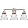 Edison Small Cone 25" 3-Light Brushed Nickel Bath Light w/ Mercury Sha
