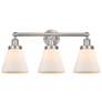 Edison Small Cone 25" 3-Light Brushed Nickel Bath Light w/ White Shade