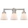 Edison Small Cone 25" 3-Light Brushed Nickel Bath Light w/ White Shade