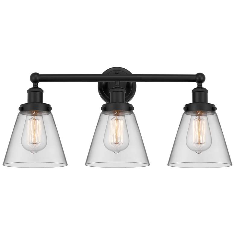Image 1 Edison Small Cone 25" 3-Light Matte Black Bath Light w/ Clear Shade