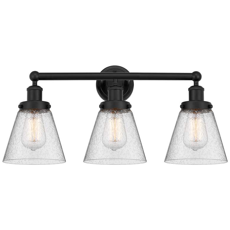 Image 1 Edison Small Cone 25" 3-Light Matte Black Bath Light w/ Mercury Shade