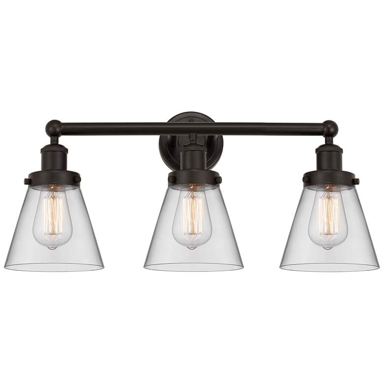 Image 1 Edison Small Cone 25" 3-Light Oil Rubbed Bronze Bath Light w/ Clear Sh