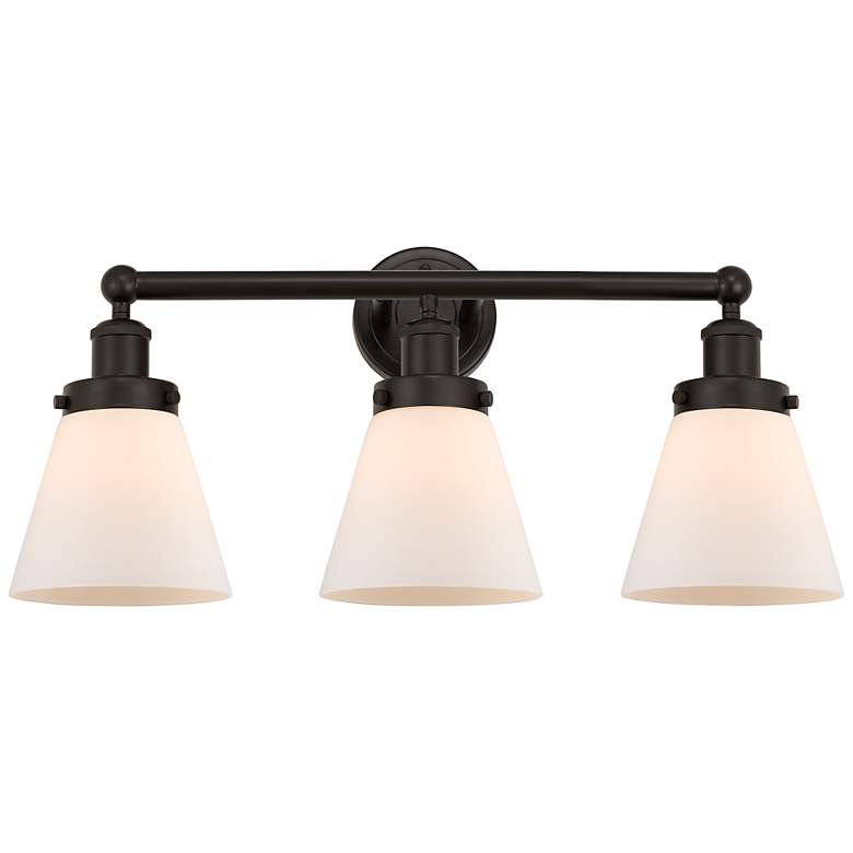 Image 1 Edison Small Cone 25" 3-Light Oil Rubbed Bronze Bath Light w/ White Sh