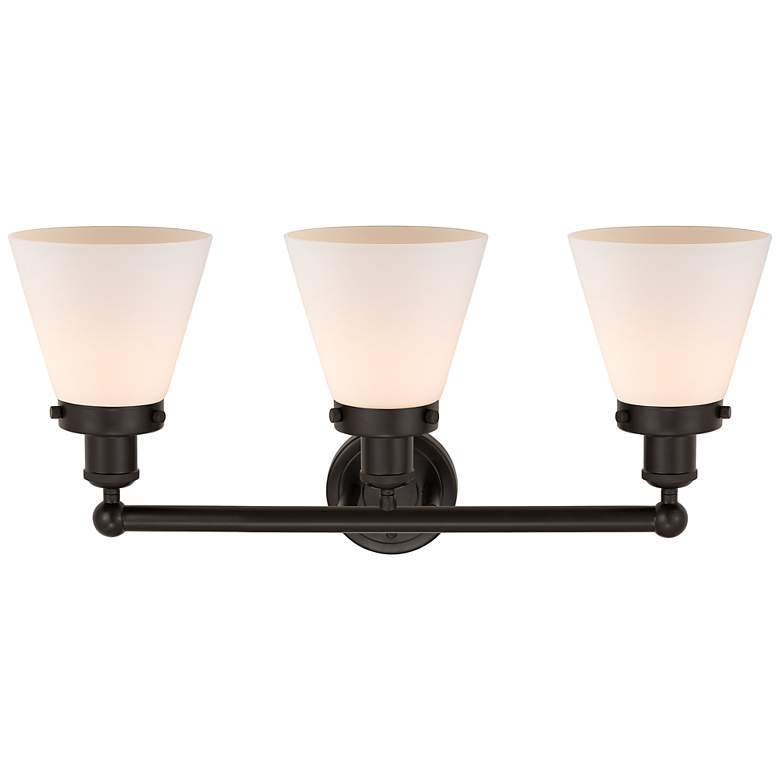 Image 3 Edison Small Cone 25" 3-Light Oil Rubbed Bronze Bath Light w/ White Sh more views