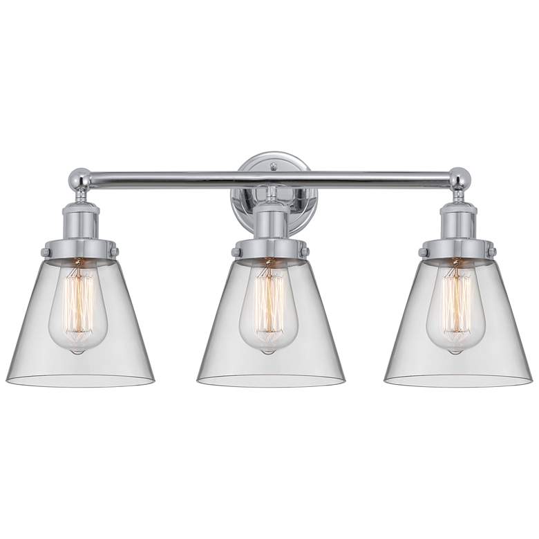 Image 1 Edison Small Cone 25" 3-Light Polished Chrome Bath Light w/ Clear Shad