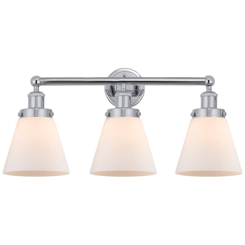 Image 1 Edison Small Cone 25" 3-Light Polished Chrome Bath Light w/ White Shad