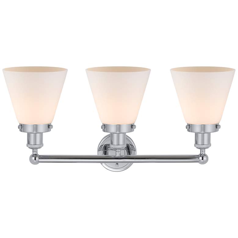 Image 2 Edison Small Cone 25" 3-Light Polished Chrome Bath Light w/ White Shad more views
