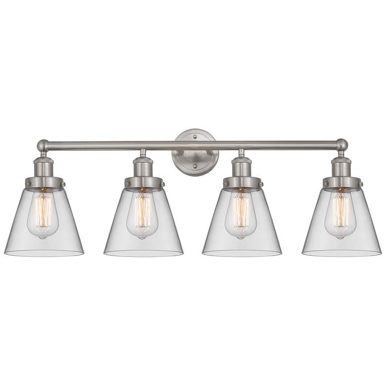 Image 1 Edison Small Cone 34" 4-Light Brushed Nickel Bath Light w/ Clear Shade