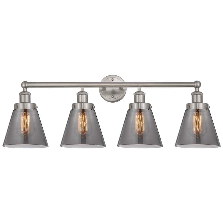 Image 1 Edison Small Cone 34" 4-Light Brushed Nickel Bath Light w/ Smoke Shade