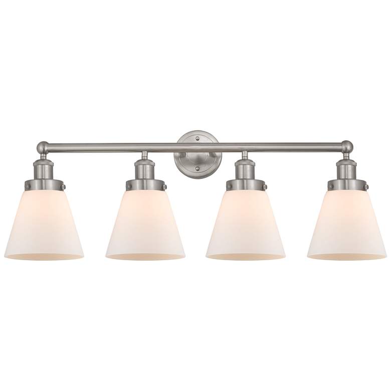 Image 1 Edison Small Cone 34" 4-Light Brushed Nickel Bath Light w/ White Shade