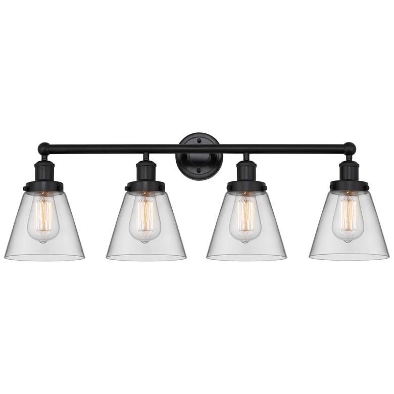 Image 1 Edison Small Cone 34" 4-Light Matte Black Bath Light w/ Clear Shade
