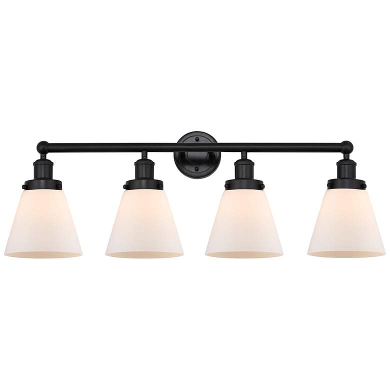 Image 1 Edison Small Cone 34" 4-Light Matte Black Bath Light w/ Matte White Sh