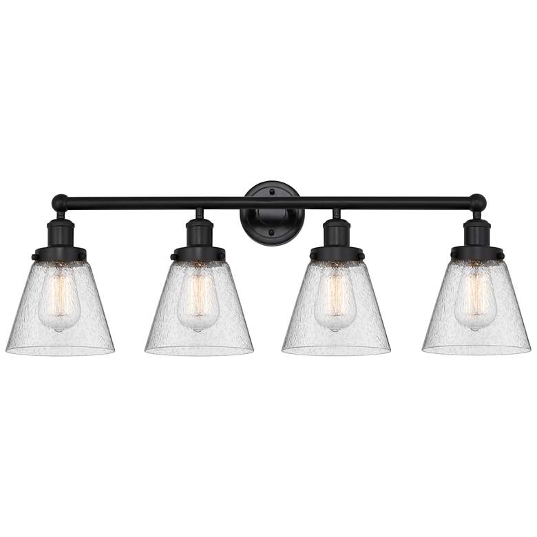Image 1 Edison Small Cone 34" 4-Light Matte Black Bath Light w/ Mercury Shade