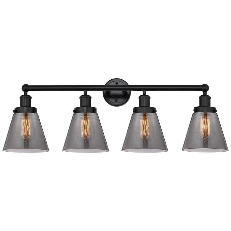 Image 1 Edison Small Cone 34" 4-Light Matte Black Bath Light w/ Plated Smoke S