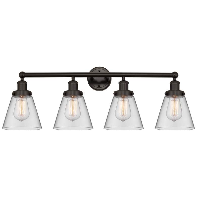 Image 1 Edison Small Cone 34" 4-Light Oil Rubbed Bronze Bath Light w/ Clear Sh