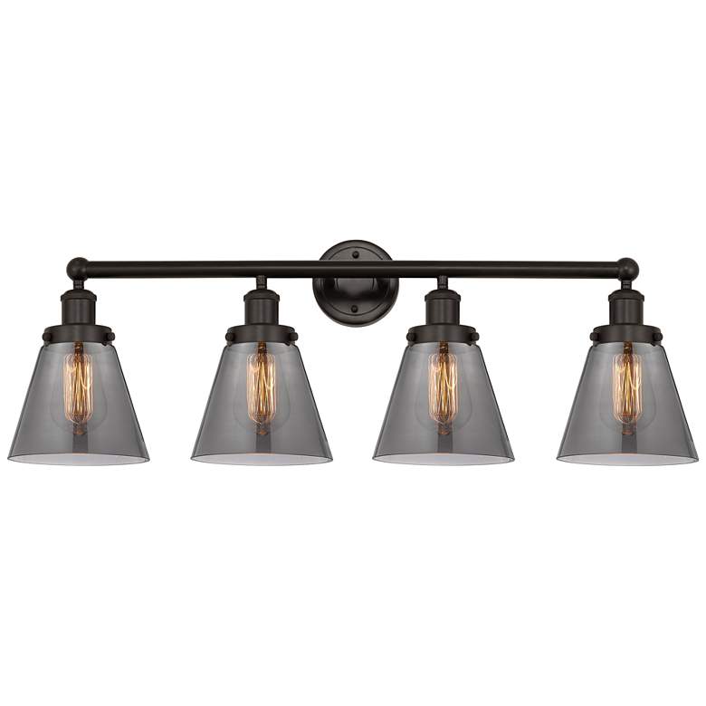 Image 1 Edison Small Cone 34" 4-Light Oil Rubbed Bronze Bath Light w/ Smoke Sh