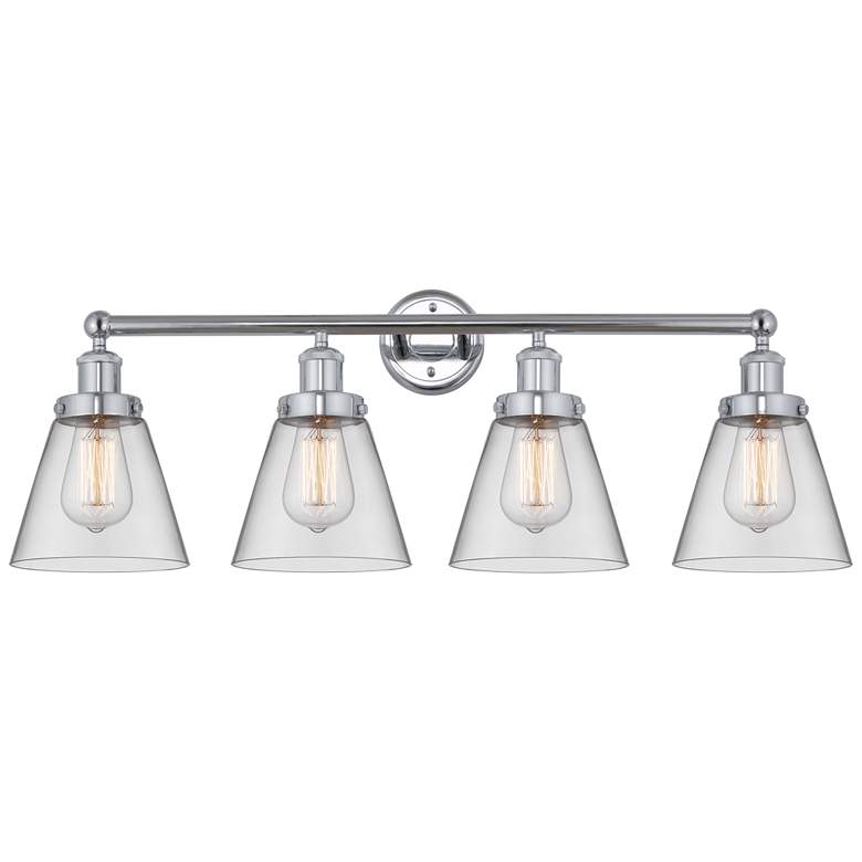 Image 1 Edison Small Cone 34" 4-Light Polished Chrome Bath Light w/ Clear Shad