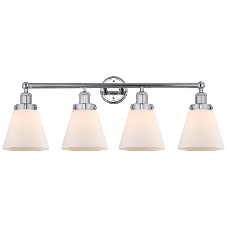 Image 1 Edison Small Cone 34" 4-Light Polished Chrome Bath Light w/ White Shad