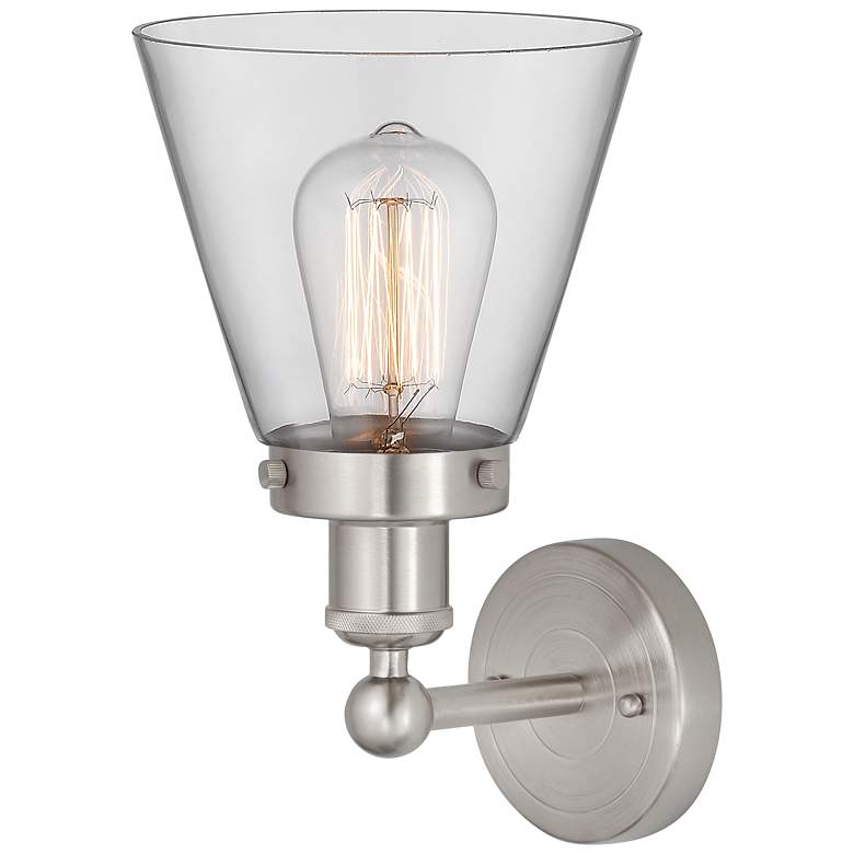 Image 3 Edison Small Cone 7" Brushed Satin Nickel Sconce w/ Clear Shade more views