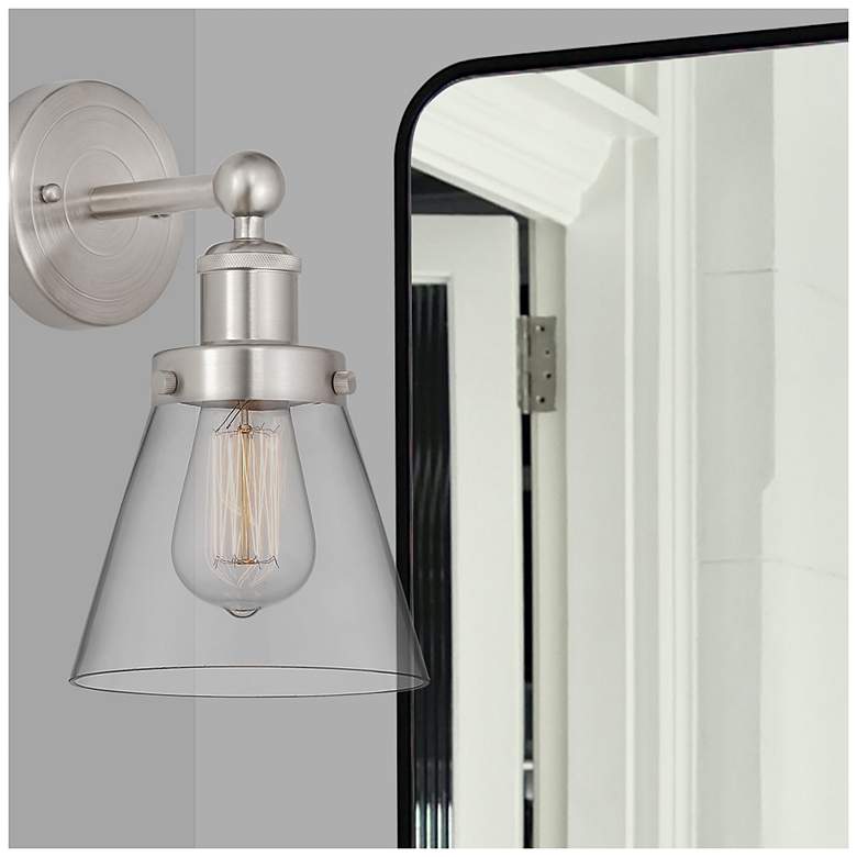 Image 4 Edison Small Cone 7" Brushed Satin Nickel Sconce w/ Clear Shade more views