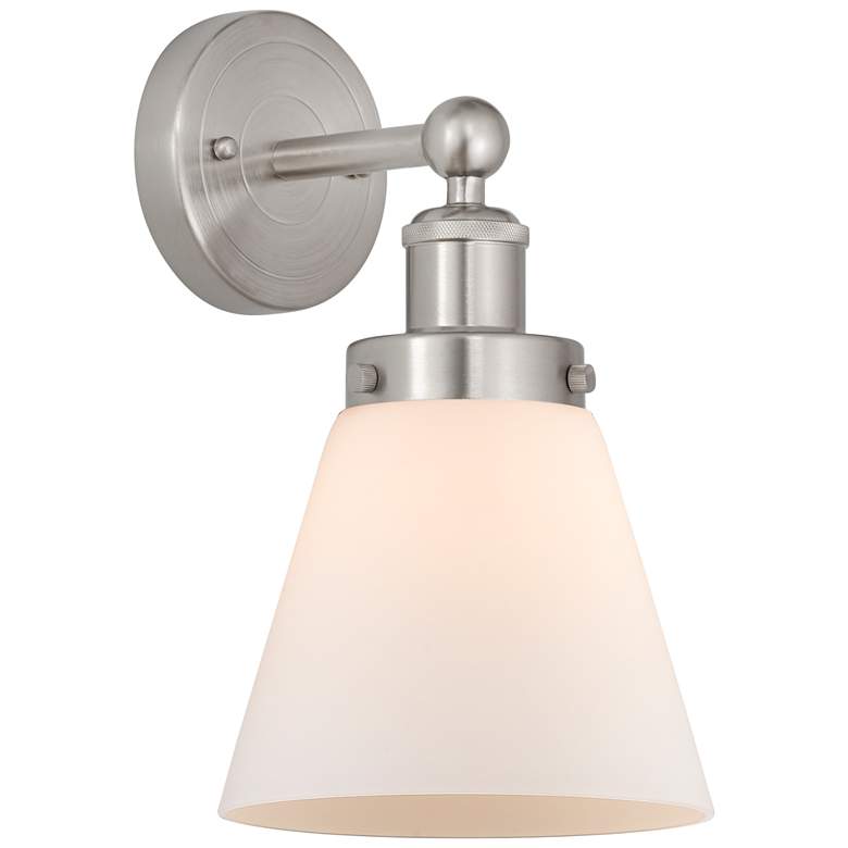 Image 2 Edison Small Cone 7" Brushed Satin Nickel Sconce w/ Matte White Shade