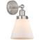 Edison Small Cone 7" Brushed Satin Nickel Sconce w/ Matte White Shade