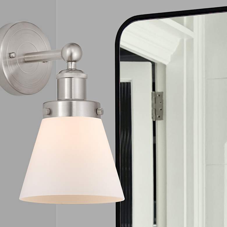 Image 1 Edison Small Cone 7" Brushed Satin Nickel Sconce w/ Matte White Shade