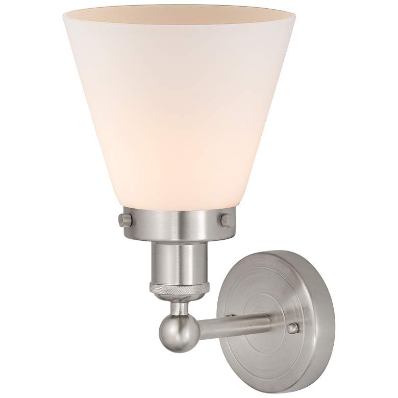 Image 3 Edison Small Cone 7" Brushed Satin Nickel Sconce w/ Matte White Shade more views