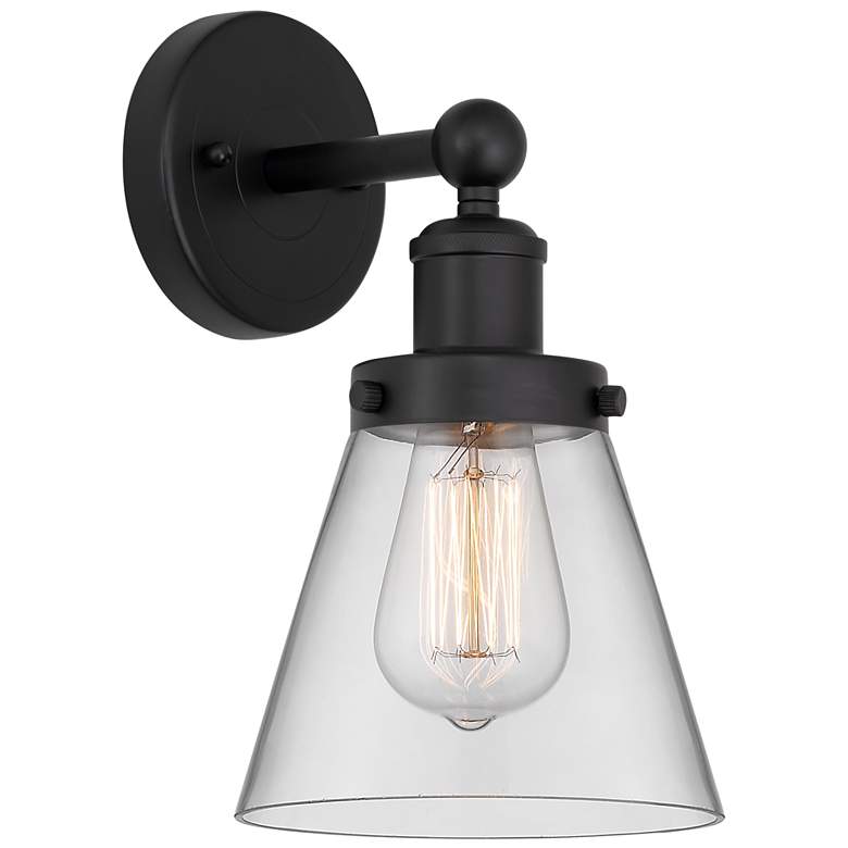 Image 1 Edison Small Cone 7" Matte Black Sconce w/ Clear Shade
